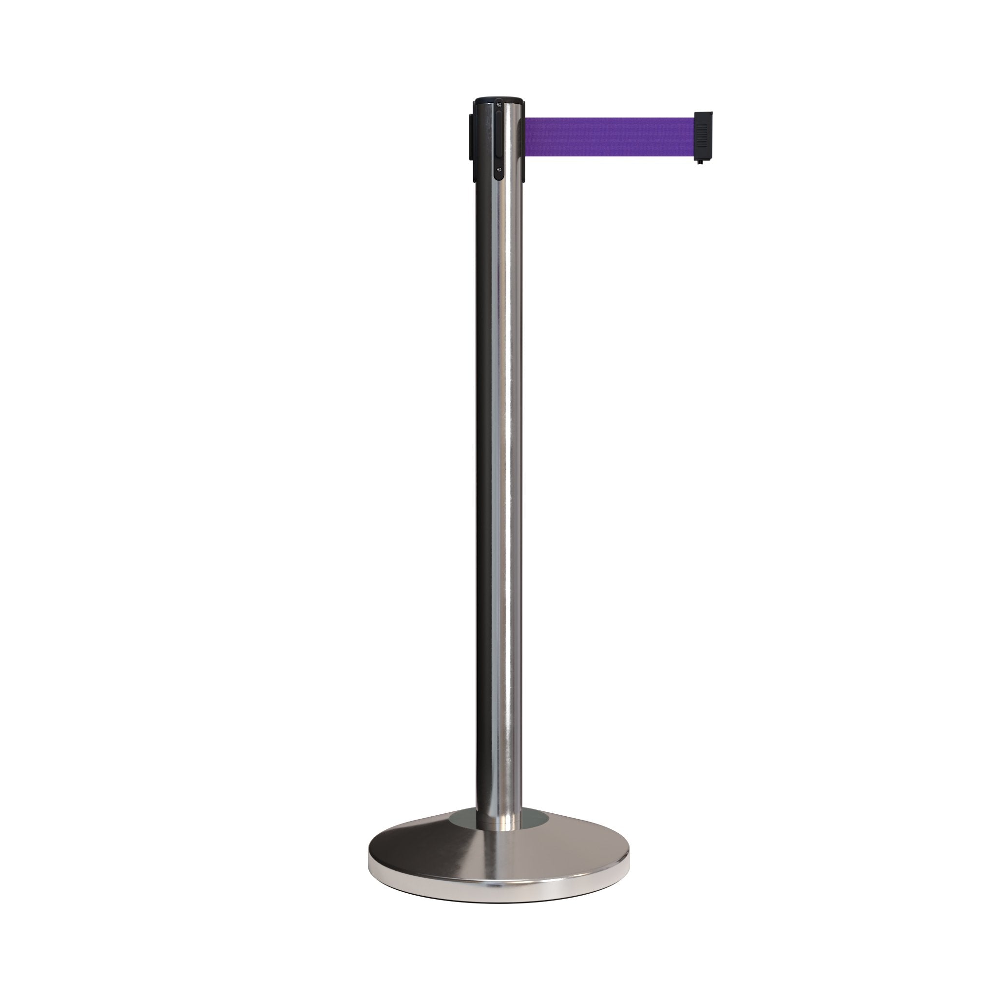 CCW Series RBB - 100 Retractable Belt Barrier Polished Stainless Post - 12 Ft. Belt - Crowd Control Warehouse