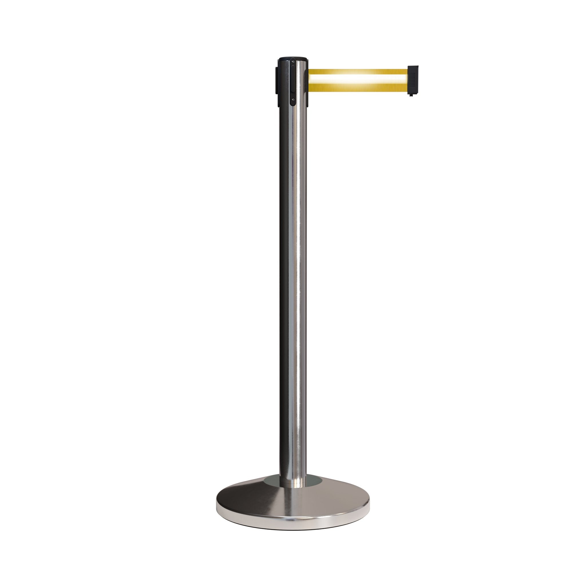 CCW Series RBB - 100 Retractable Belt Barrier Polished Stainless Post - 12 Ft. Belt - Crowd Control Warehouse