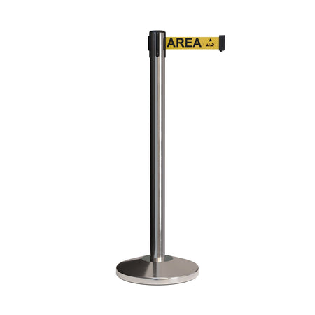 CCW Series RBB - 100 Retractable Belt Barrier Polished Stainless Post - 12 Ft. Belt - Crowd Control Warehouse