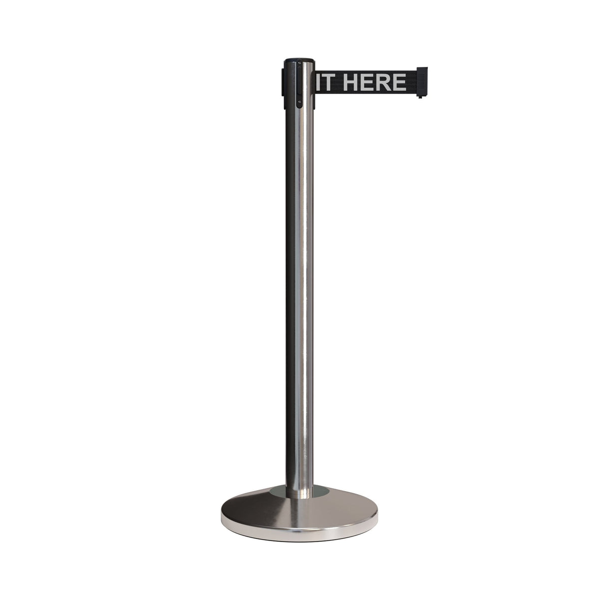 CCW Series RBB - 100 Retractable Belt Barrier Polished Stainless Post - 12 Ft. Belt - Crowd Control Warehouse