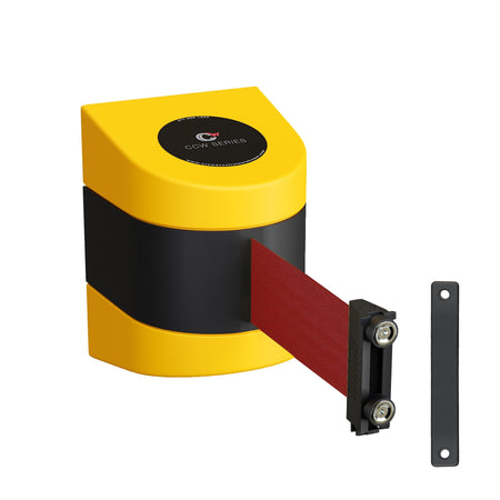 CCW Series WMB 220 - Wall Mounted Retractable Belt Barrier - Yellow Magnetic ABS Case - 7.5, 10, 13, & 15 Ft. Belts - Crowd Control Warehouse