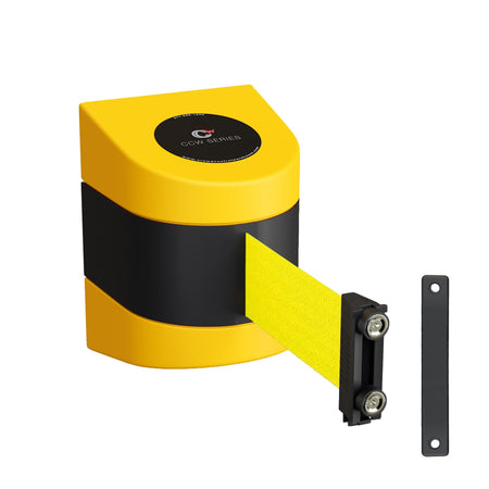 CCW Series WMB 220 - Wall Mounted Retractable Belt Barrier - Yellow Magnetic ABS Case - 7.5, 10, 13, & 15 Ft. Belts - Crowd Control Warehouse