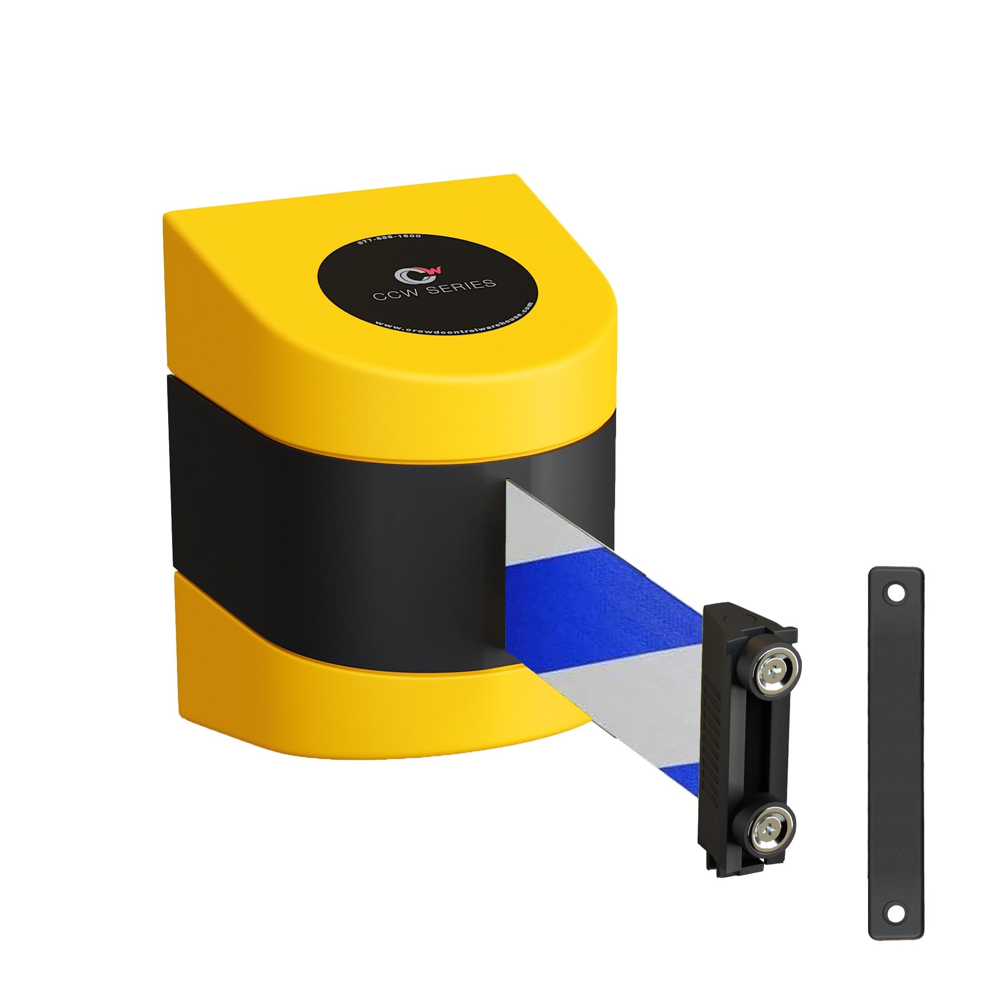 CCW Series WMB 230 - Wall Mounted Retractable Belt Barrier - Yellow Magnetic ABS Case - 20, 25 & 30 Ft. Belts - Crowd Control Warehouse