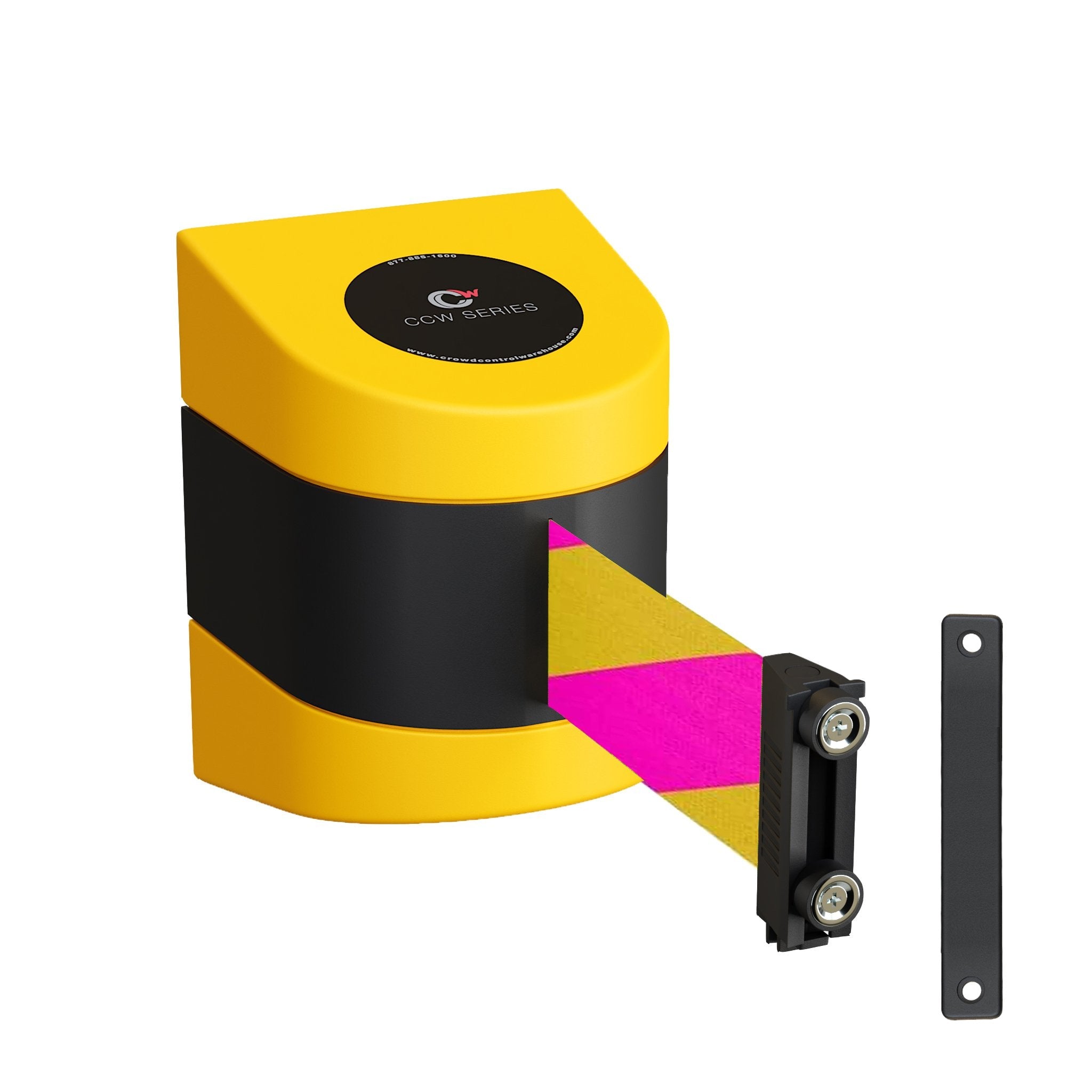 CCW Series WMB 230 - Wall Mounted Retractable Belt Barrier - Yellow Magnetic ABS Case - 20, 25 & 30 Ft. Belts - Crowd Control Warehouse