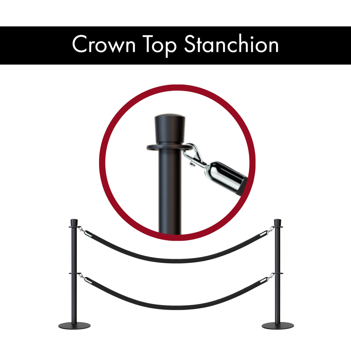 Crown Top Dual Rope Stanchion with Low Profile Base - Montour Line CXLineD - Crowd Control Warehouse