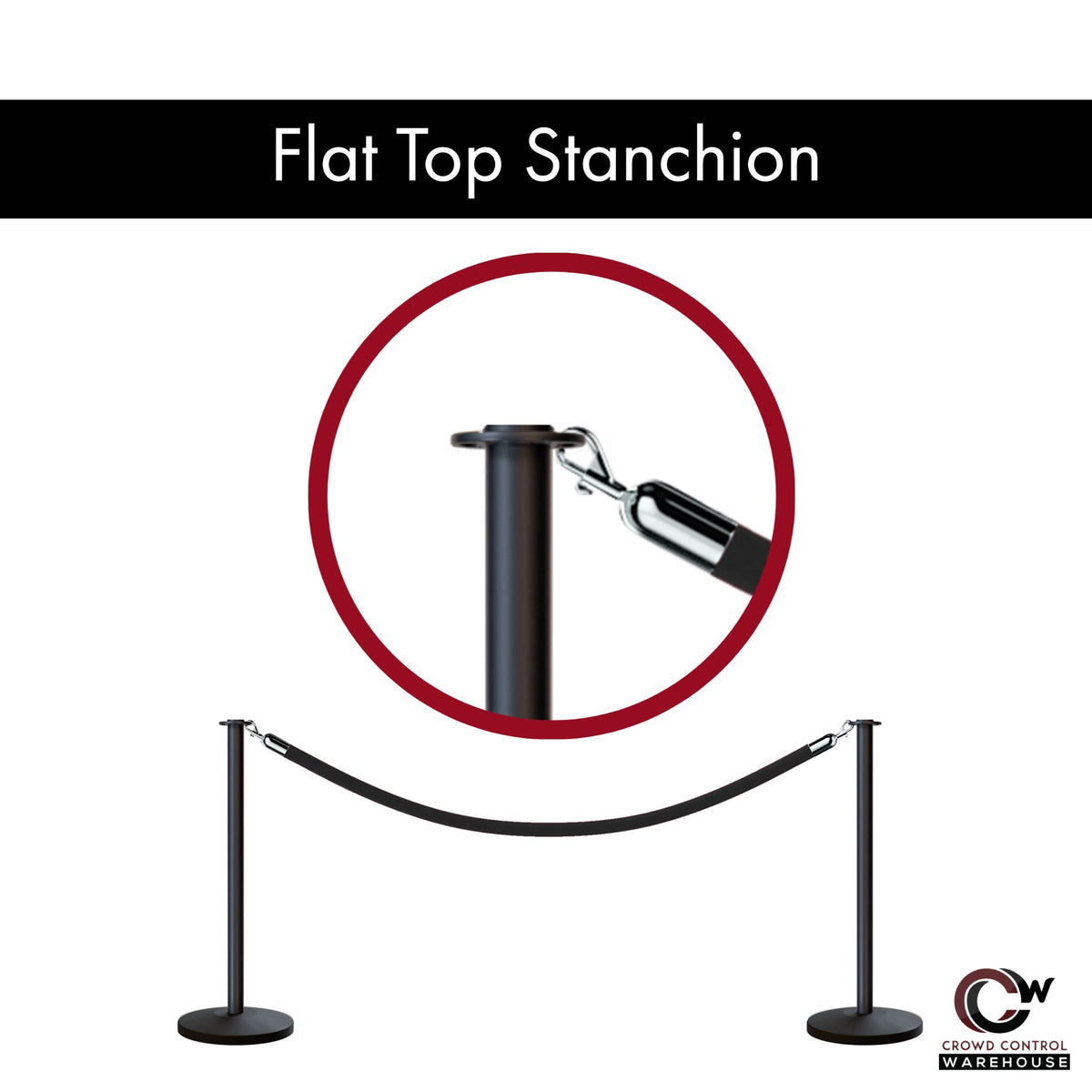 Flat Top Rope Stanchion with Sloped Base - Montour Line CLine - Crowd Control Warehouse