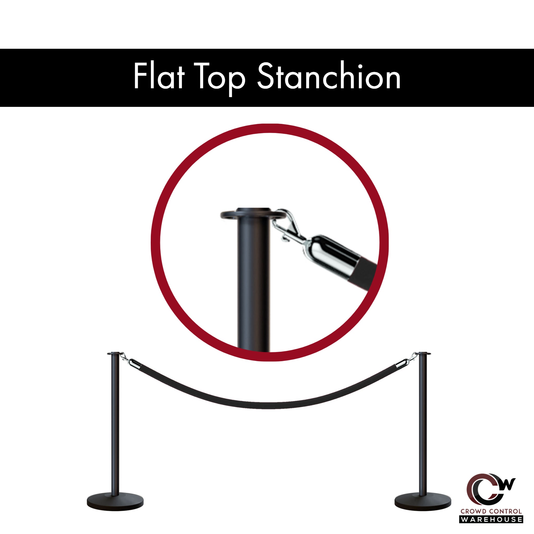 Flat Top Rope Stanchion with Sloped Base - Montour Line CLine - Crowd Control Warehouse