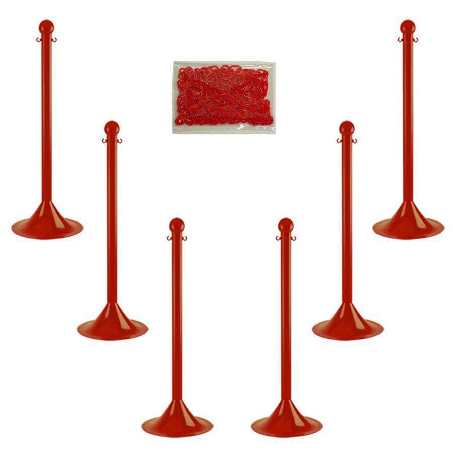 Light Duty Plastic Stanchion Posts and Chain Kit with (6) Posts and 50 Ft. of Chain - Crowd Control Warehouse