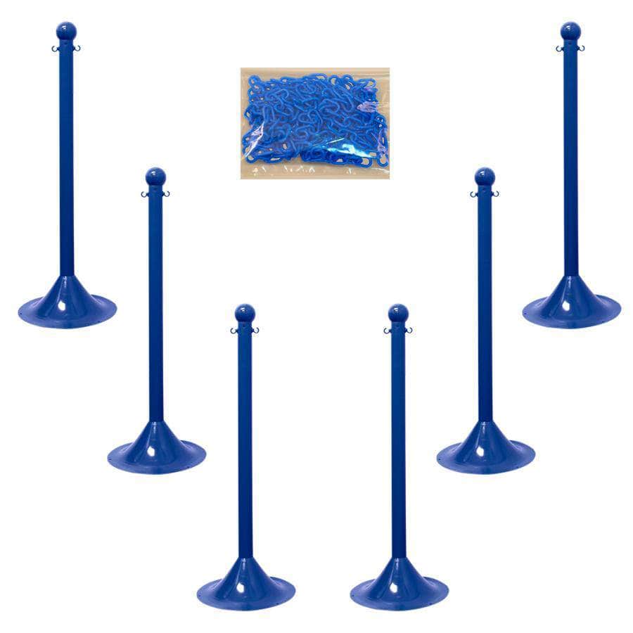 Light Duty Plastic Stanchion Posts and Chain Kit with (6) Posts and 50 Ft. of Chain - Crowd Control Warehouse