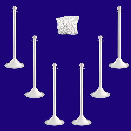 Light Duty Plastic Stanchion Posts and Chain Kit with (6) Posts and 50 Ft. of Chain - Crowd Control Warehouse