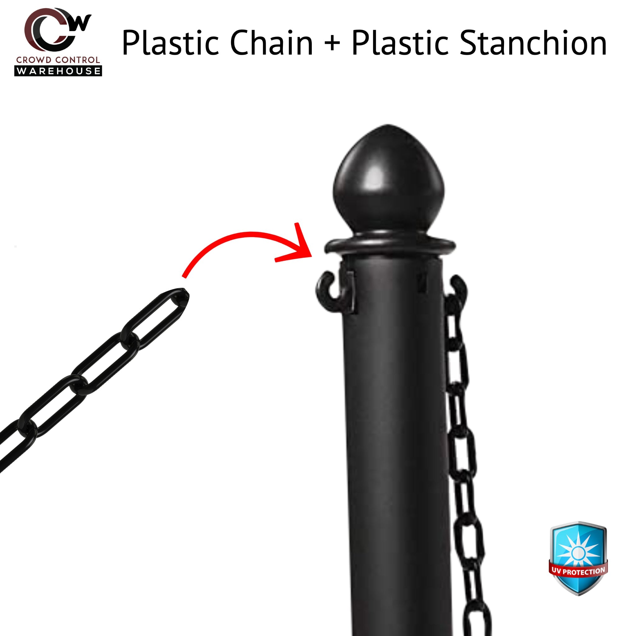 Medium Duty Plastic Stanchion Posts and Chain Kit with (6) Posts and 50 Ft. of Chain - Montour Line - Crowd Control Warehouse