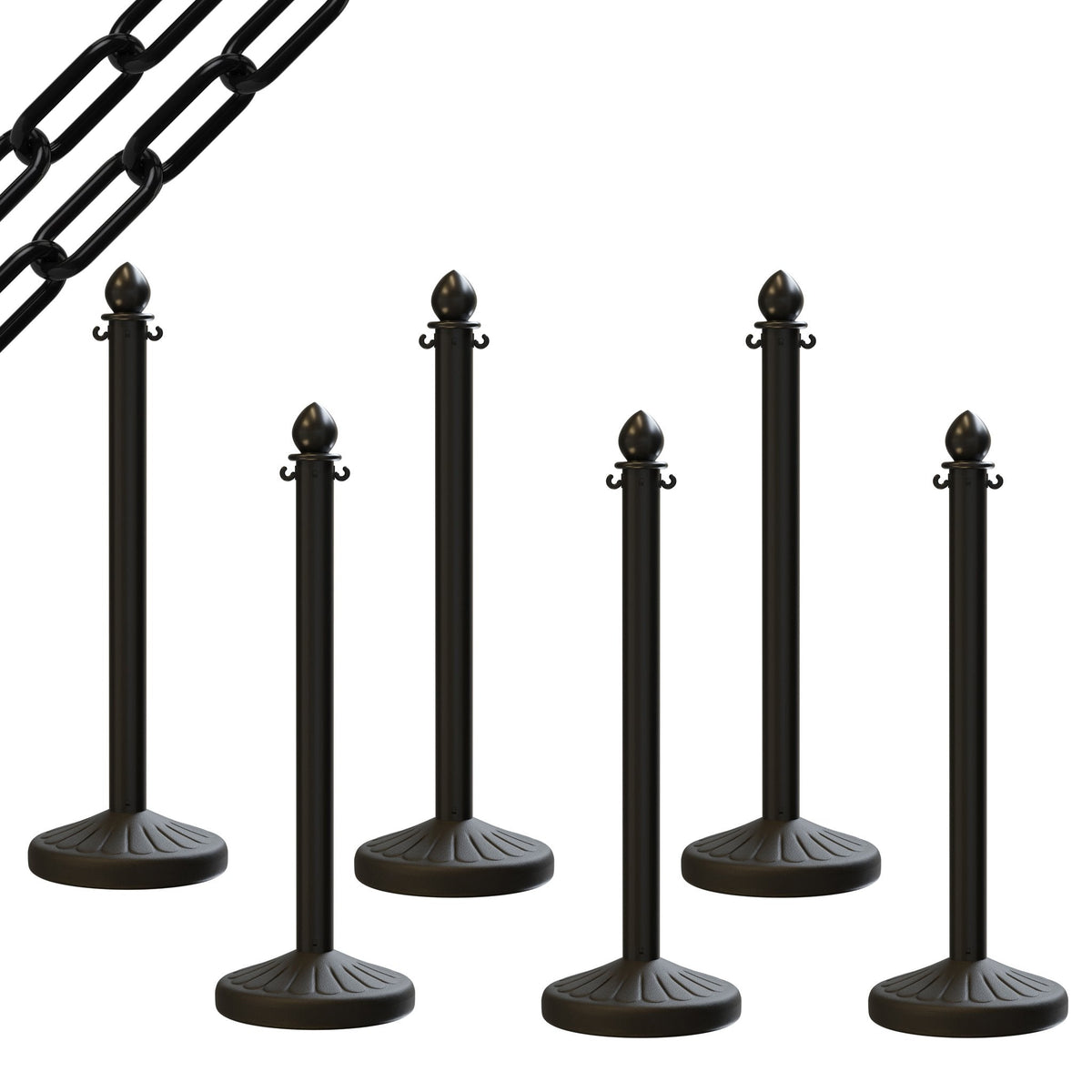 Medium Duty Plastic Stanchion Posts and Chain Kit with (6) Posts and 50 Ft. of Chain - Montour Line - Crowd Control Warehouse