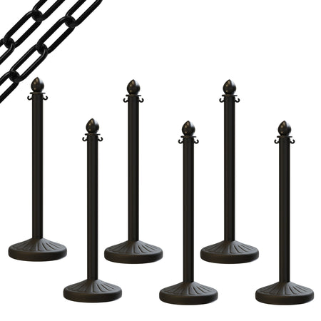 Medium Duty Plastic Stanchion Posts and Chain Kit with (6) Posts and 50 Ft. of Chain - Montour Line - Crowd Control Warehouse