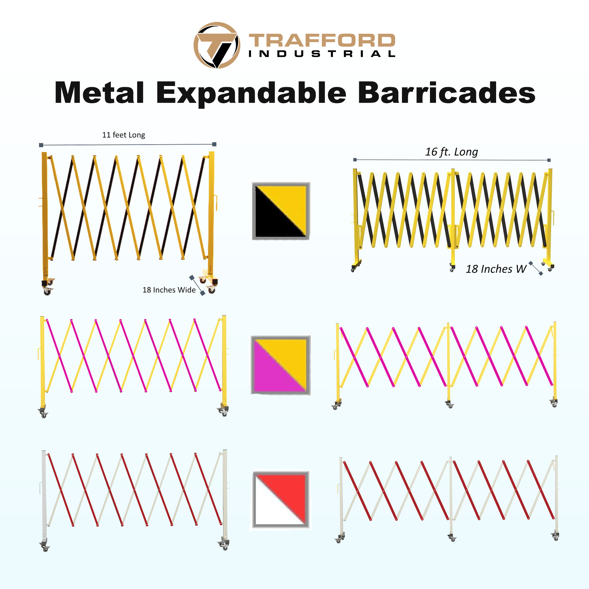 Metal Expandable Barricade, 16 Ft. and 11 Ft - Trafford Industrial - Crowd Control Warehouse
