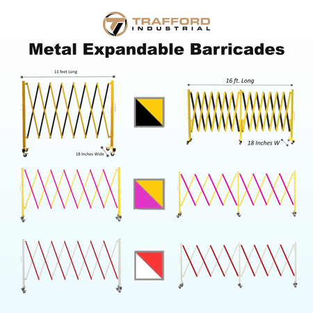 Metal Expandable Barricade, 16 Ft. and 11 Ft - Trafford Industrial - Crowd Control Warehouse
