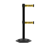 Outdoor Safety Retractable Dual Belt Barrier, Rubber Base, Black Post - Montour Line MSR630D - Crowd Control Warehouse