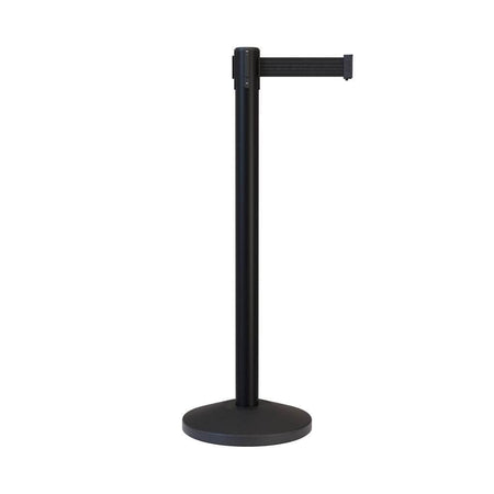 Retractable Belt Barrier Stanchion, Black Post, 7.5 Ft. Belt - CCW Series RBB - 100 - Crowd Control Warehouse