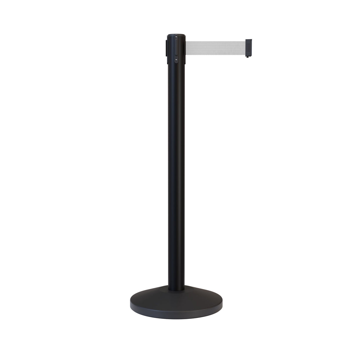 Retractable Belt Barrier Stanchion, Black Post, 7.5 Ft. Belt - CCW Series RBB - 100 - Crowd Control Warehouse
