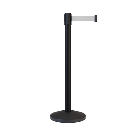 Retractable Belt Barrier Stanchion, Black Post, 7.5 Ft. Belt - CCW Series RBB - 100 - Crowd Control Warehouse