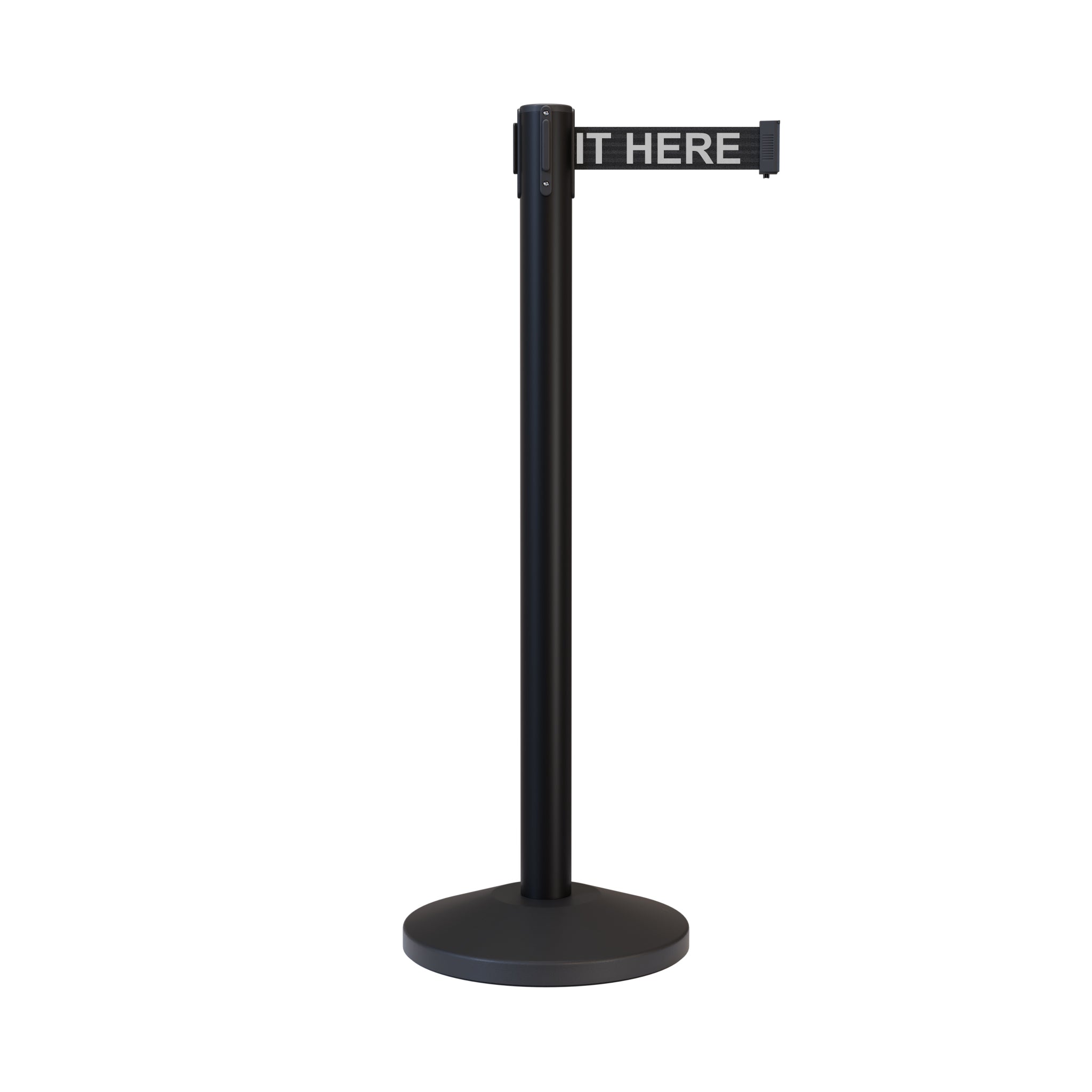 Retractable Belt Barrier Stanchion, Black Post, 7.5 Ft. Belt - CCW Series RBB - 100 - Crowd Control Warehouse