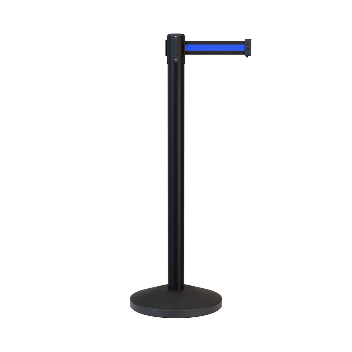 Retractable Belt Barrier Stanchion, Black Post, 7.5 Ft. Belt - CCW Series RBB - 100 - Crowd Control Warehouse
