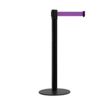 Retractable Belt Barrier Stanchion, Low Profile Steel Base, Black Post, 11 Ft. Belt - Montour Line MX630 - Crowd Control Warehouse
