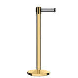 Retractable Belt Barrier Stanchion, Polished Brass Post, Cast Iron Base, 7.5 Ft. Belt - Montour Line MI630 - Crowd Control Warehouse