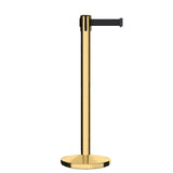 Retractable Belt Barrier Stanchion, Polished Brass Post, Cast Iron Base, 7.5 Ft. Belt - Montour Line MI630 - Crowd Control Warehouse