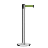 Retractable Belt Barrier Stanchion, Polished Stainless Steel Post, Cast Iron Base, 7.5 Ft. Belt - Montour Line MI630 - Crowd Control Warehouse