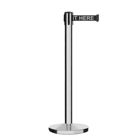 Retractable Belt Barrier Stanchion, Polished Stainless Steel Post, Cast Iron Base, 7.5 Ft. Belt - Montour Line MI630 - Crowd Control Warehouse