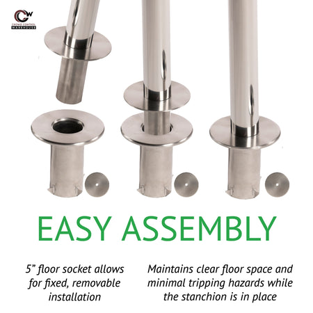 Retractable Belt Barrier Stanchion, Removable Base, Satin Brass Post, 11 Ft. Belt - Montour Line MX630R - Crowd Control Warehouse