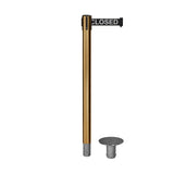 Retractable Belt Barrier Stanchion, Removable Base, Satin Brass Post, 11 Ft. Belt - Montour Line MX630R - Crowd Control Warehouse