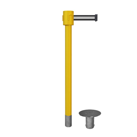 Retractable Belt Barrier Stanchion, Removable Base, Yellow Post, 35 ft Belt - Montour Line MSX760R - Crowd Control Warehouse
