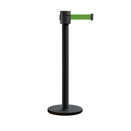 Retractable Belt Barrier Stanchion, Roller Base, Black Powder Coated Post, 35 ft Belt - Montour Line ME760 - Crowd Control Warehouse