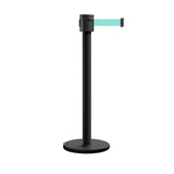 Retractable Belt Barrier Stanchion, Roller Base, Black Powder Coated Post, 35 ft Belt - Montour Line ME760 - Crowd Control Warehouse