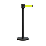 Retractable Belt Barrier Stanchion, Roller Base, Black Powder Coated Post, 35 ft Belt - Montour Line ME760 - Crowd Control Warehouse