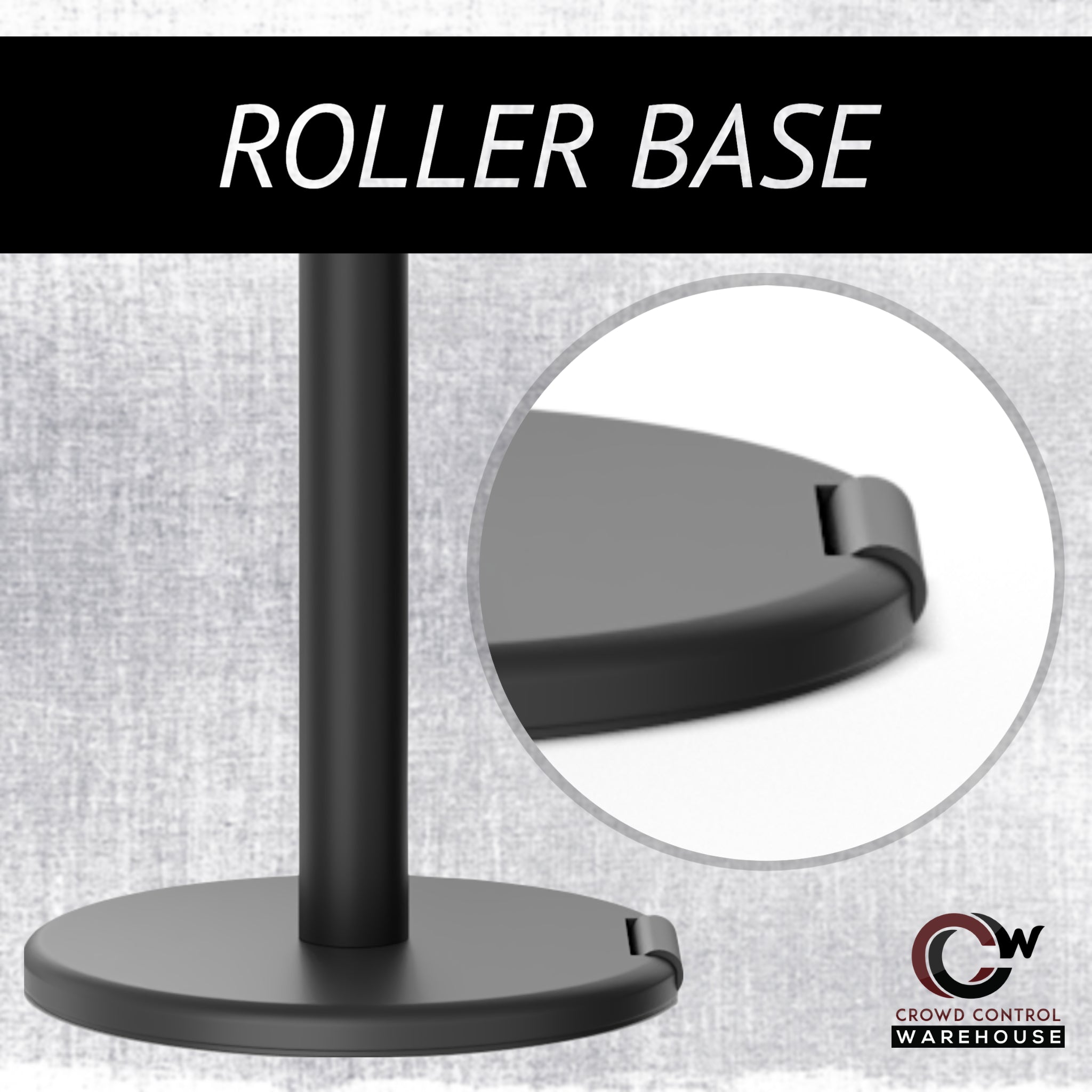 Retractable Belt Barrier Stanchion, Rolling Base, Red Steel Post, 13 ft Dual Belt - Montour Line MSE630D - Crowd Control Warehouse