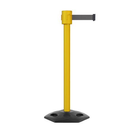 Retractable Belt Barrier Stanchion, Rubber Base, Yellow Post, 35 ft Belt - Montour Line MSR760 - Crowd Control Warehouse