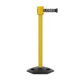 Retractable Belt Barrier Stanchion, Rubber Base, Yellow Post, 35 ft Belt - Montour Line MSR760 - Crowd Control Warehouse