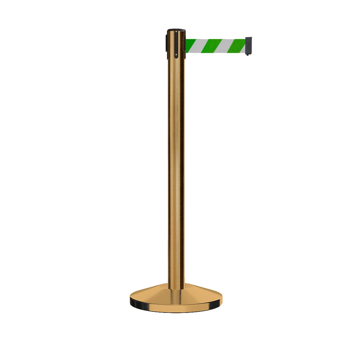 Retractable Belt Barrier Stanchion, Satin Brass Post, 7.5 Ft. Belt - CCW Series RBB - 100 - Crowd Control Warehouse