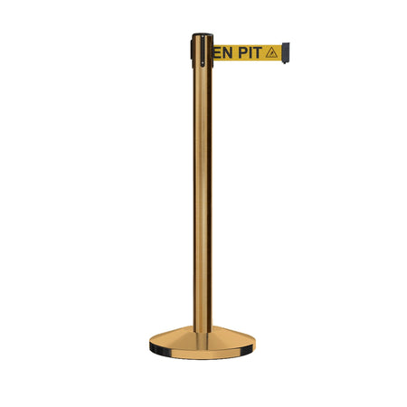 Retractable Belt Barrier Stanchion, Satin Brass Post, 7.5 Ft. Belt - CCW Series RBB - 100 - Crowd Control Warehouse