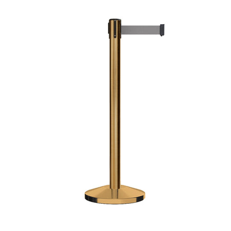 Retractable Belt Barrier Stanchion, Satin Brass Post, 7.5 Ft. Belt - CCW Series RBB - 100 - Crowd Control Warehouse