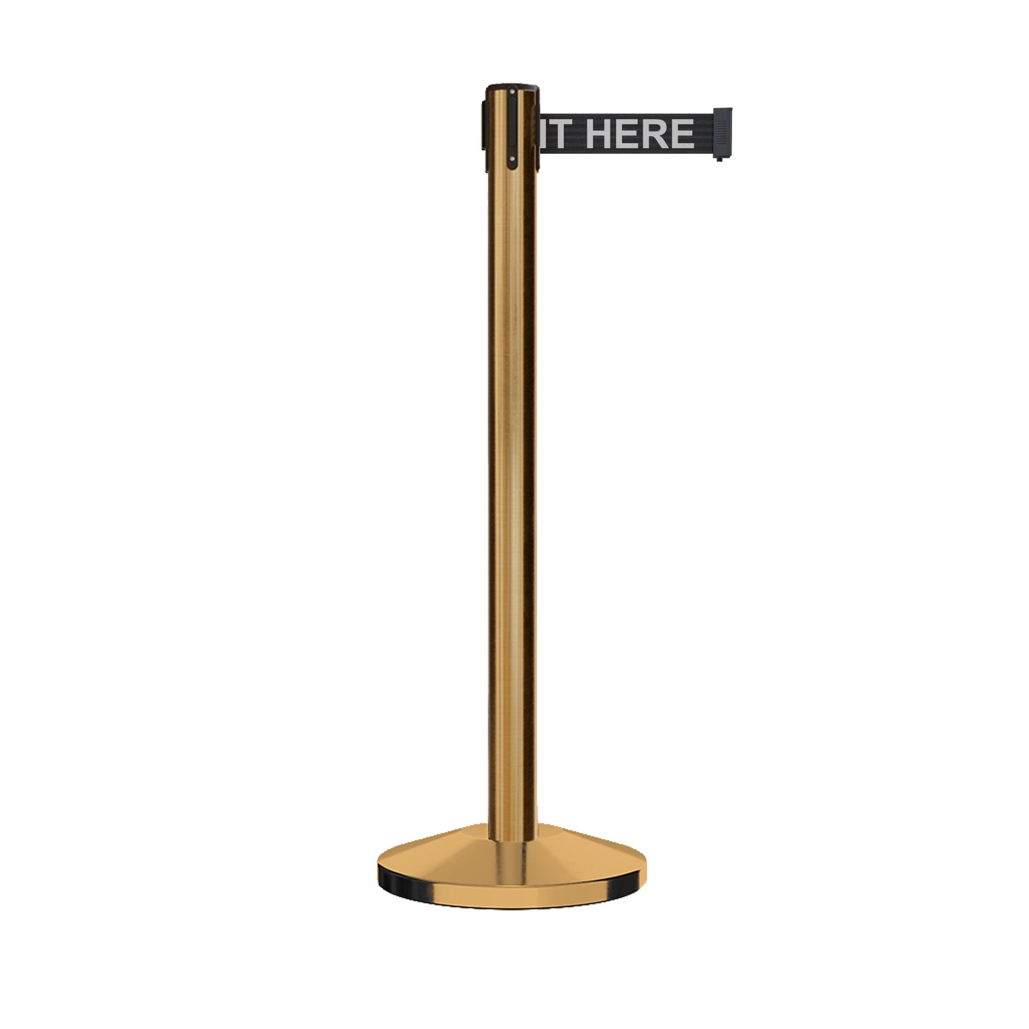 Retractable Belt Barrier Stanchion, Satin Brass Post, 7.5 Ft. Belt - CCW Series RBB - 100 - Crowd Control Warehouse