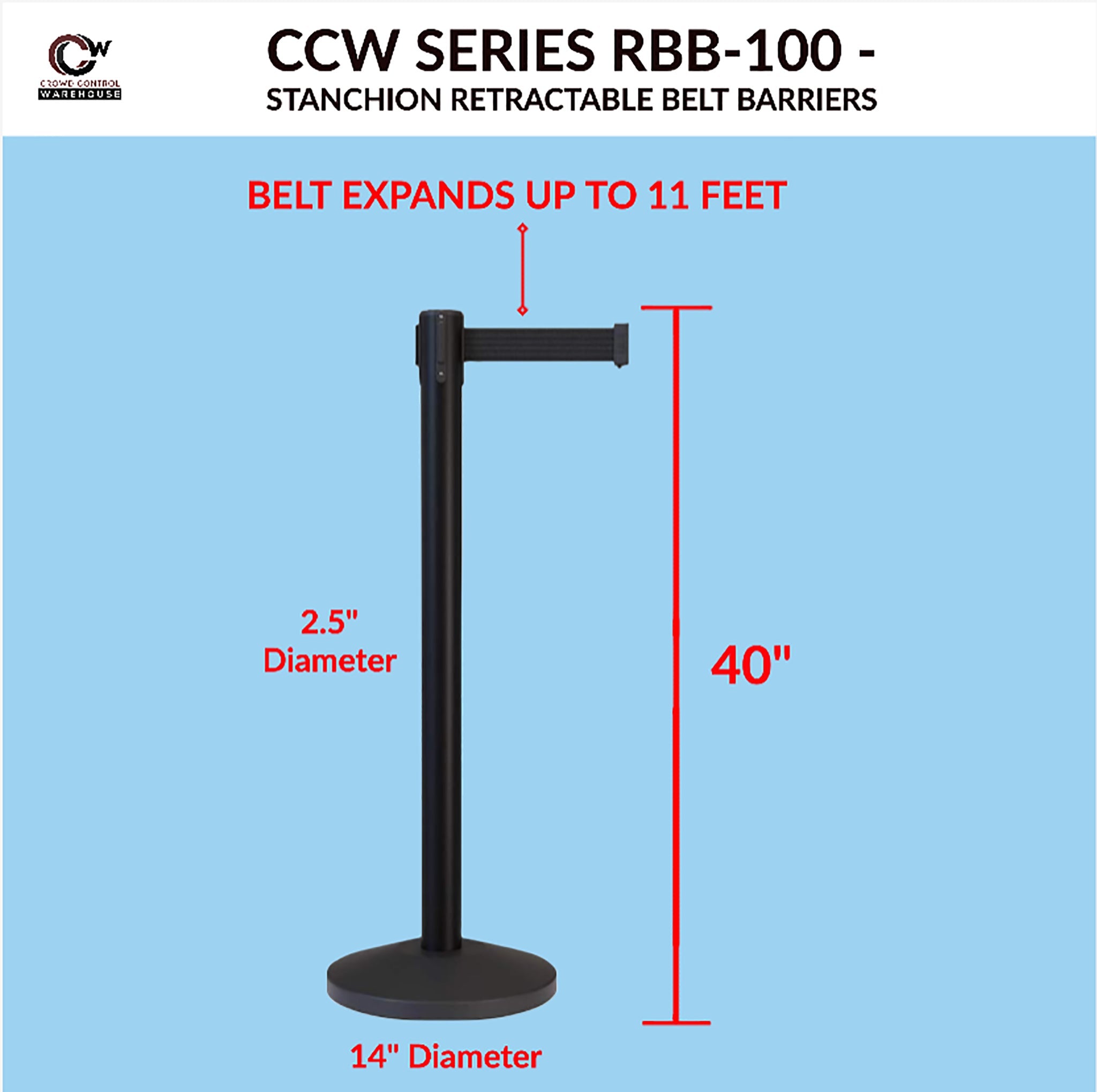Retractable Belt Barrier Stanchion, Satin Brass Post, 7.5 Ft. Belt - CCW Series RBB - 100 - Crowd Control Warehouse