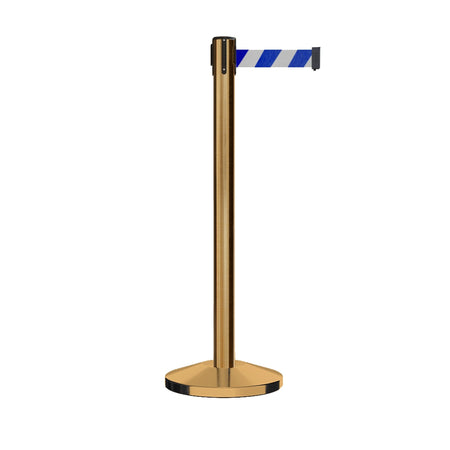 Retractable Belt Barrier Stanchion, Satin Brass Post, 7.5 Ft. Belt - CCW Series RBB - 100 - Crowd Control Warehouse