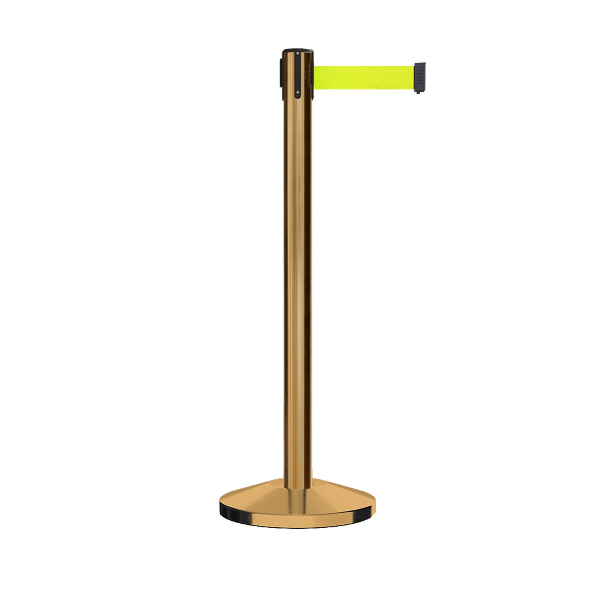 Retractable Belt Barrier Stanchion, Satin Brass Post, 7.5 Ft. Belt - CCW Series RBB - 100 - Crowd Control Warehouse