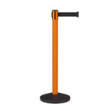Retractable Belt Barrier Stanchion, Sloped Base, Orange Post, 11 ft Belt - Montour Line MS630 - Crowd Control Warehouse