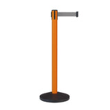 Retractable Belt Barrier Stanchion, Sloped Base, Orange Post, 9 ft Belt - Montour Line MS630 - Crowd Control Warehouse