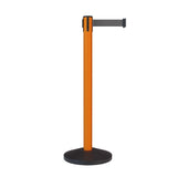 Retractable Belt Barrier Stanchion, Sloped Base, Orange Post, 9 ft Belt - Montour Line MS630 - Crowd Control Warehouse