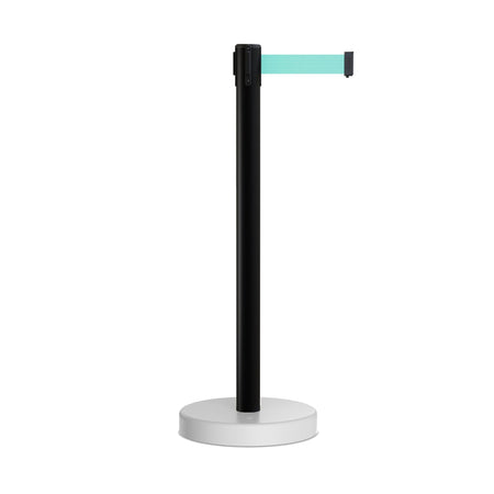 Retractable Belt Barrier Stanchion, Water Fillable Base, Black PVC Plastic Post, 13 Ft Belt - Montour Line MH630 - Crowd Control Warehouse
